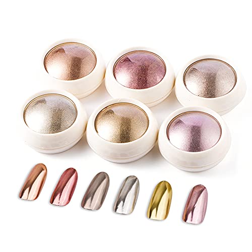 BISEHNGYF 6 Cajas Polvo de Uñas de Cromo, De Polvos Efecto Espejo Para Manicura Y Nail Art Rosa/Oro/Cromo Brillo Y Microperlas.