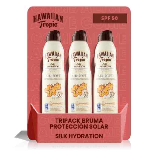 Hawaiian Tropic Bruma Silk Hydration Air Soft - Tripack Loción Solar Protectora en Spray de Vaporización, SPF 50, resistente al Agua con 12 horas de protección, 220ml - 3 unidades
